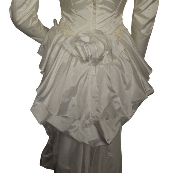 Vintage WEDDING Dress, 0 Petite, Satin/Beaded, Removable Bustle, long sleeve - Picture 7 of 15